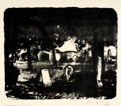 Mezarlık, uzun ağaçların altında kazma by Henry Nielsen
