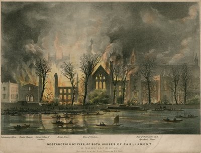 16 Ekim 1834 Perşembe gecesi Parlamento'nun her iki Evinin de yangınla imha edilmesi by Henry O