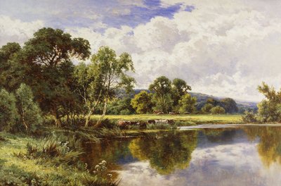 Sığırlarla Ormanlık Bir Nehir Manzarası, by Henry Parker