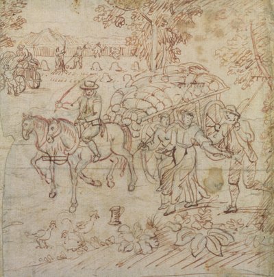 Biçerdöverlerin Eve Döndüğü Manzara, c.1595-1605 (kağıt üzerine kalem ve kahverengi mürekkep) by Henry Peacham