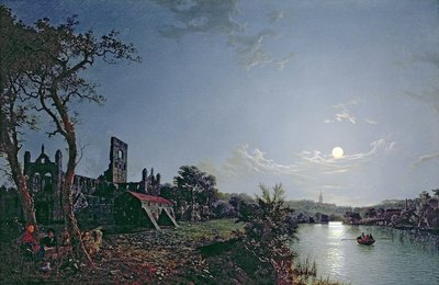 Kirkstall Manastırı Manzaralı Sabah (tuval üzerine yağlı boya) by Henry Pether