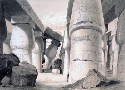 Karnak Büyük Salonunun İçi, Mısır, 1845 by Henry Pilleau