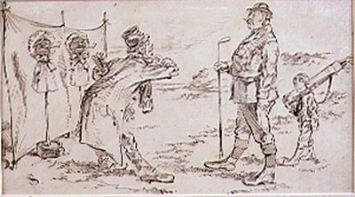 Golfçü Satıcı tarafından rahatsız ediliyor, Graphic dergisine illüstrasyon, pub. yaklaşık 1870 by Henry Sandercock