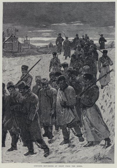 Kara, Madenlerden gece dönen hükümlüler (taş) by Henry Sandham