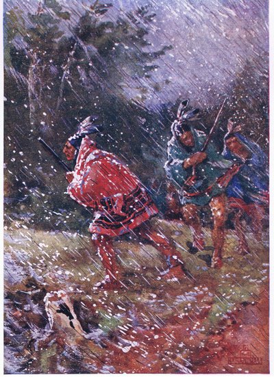Kızılderililer kar fırtınasında avlanıyor by Henry Sandham