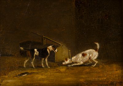 Two Terrier Ratting, c.1805-51 (panelde yağ) by Henry Thomas (follower of) Alken