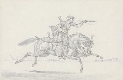 Bir tabanca ateşleyen bir Charge Memluke (kağıt üzerinde grafit ve kırmızı tebeşir) by Henry Thomas Alken