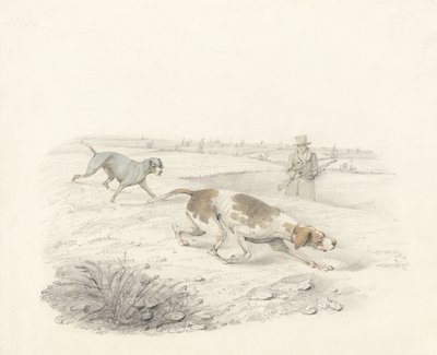 Bir Sporcu ile sağa bakan iki İşaretçi (grafit ve kağıt üzerinde wc) by Henry Thomas Alken