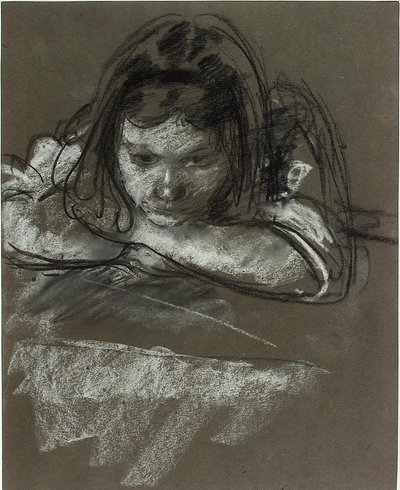 Masada Bir Kızın Başı ve Omuzları (kağıt üzerinde tebeşir) by Henry Tonks