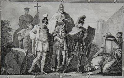 Henry ve Lewis, Papa'yı Torci Kalesi'ne götürüyorlar, Saunders tarafından oyulmuş, David Hume'un 'İngiltere Tarihi'nden bir örnek, pub. R. Bowyer tarafından, Londra, 1812 by Henry Tresham
