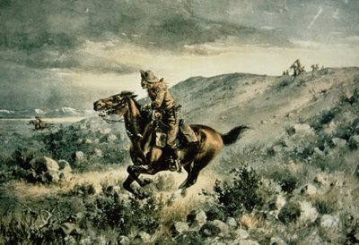 Kızılderililer tarafından takip edilen Pony Express by Henry W. Hansen