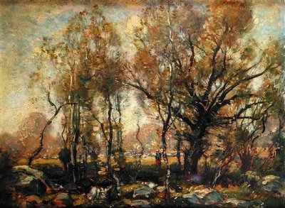 Ormanlık Peyzajda Figür (tuval üzerine yağlı boya) by Henry Ward Ranger