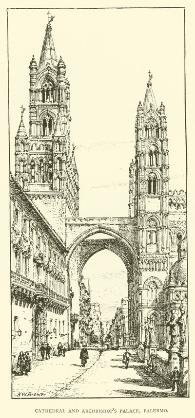Katedral ve Başpiskopos Sarayı, Palermo (gravür) by Henry William Brewer