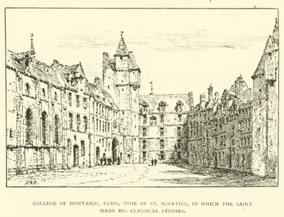 Montaigu Koleji, Paris, azizin klasik çalışmalarını yaptığı St Ignatius zamanı (gravür) by Henry William Brewer