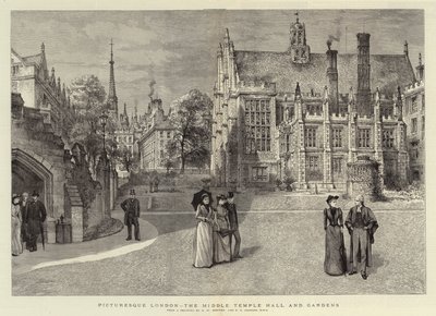 Pitoresk Londra, Orta Tapınak Salonu ve Bahçeler by Henry William Brewer