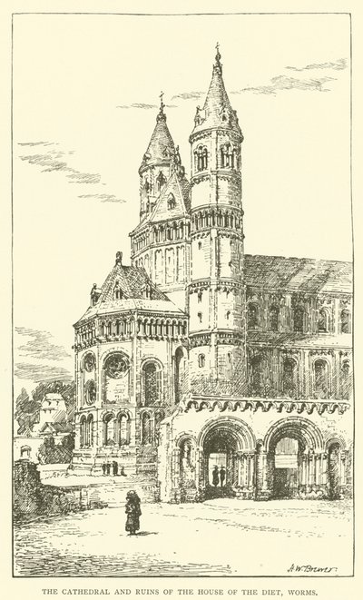 Katedral ve Diyet Evi Harabeleri, Solucanlar (gravür) by Henry William Brewer