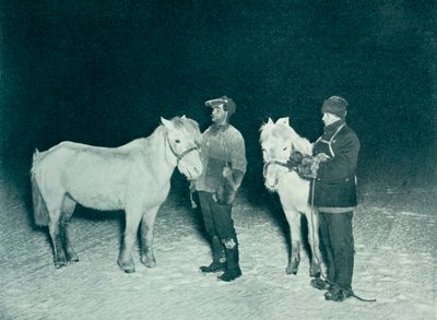 Astsubaylar Crean ve Evans Kışın Midillileriyle Egzersiz Yaparken, 1911, 1913 by Herbert Ponting