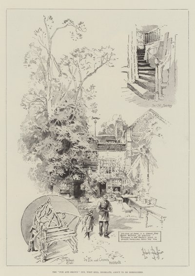 Fox ve Crown Inn, West Hill, Highgate, yıkılmak üzere by Herbert Railton