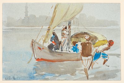 Kahire Manzarası () (eski adıyla #39;Venedik Manzarası#39;), 1860-97 civarı (açık mavi dokuma kağıt üzerine suluboya, yere yatırılmış) by Hercules Brabazon Brabazon