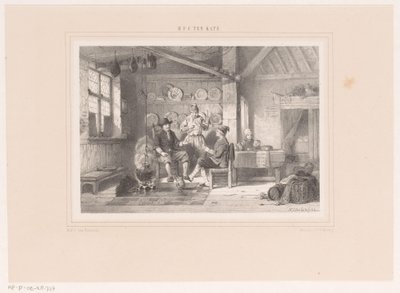 Şöminenin yanında üç adamla iç by Herman Frederik Carel ten Kate