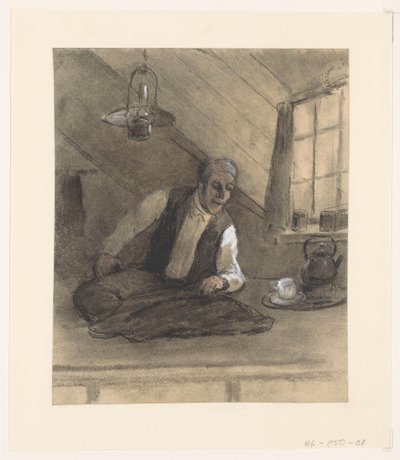 Bir çatı odasında iş yerinde terzi by Herman Heijenbrock (possibly)