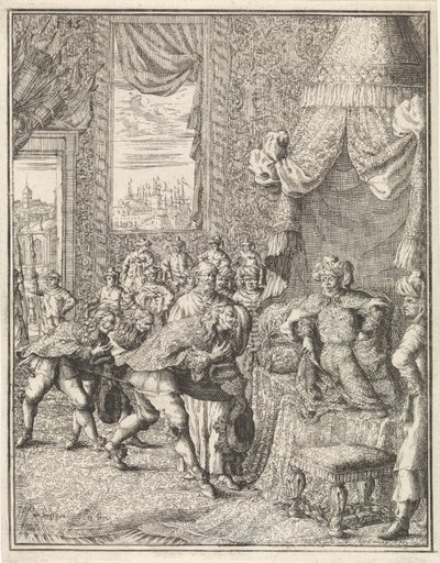 Vasco da Gama, Kalküta Kralı ile seyirci önünde by Herman Padtbrugge