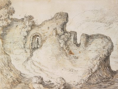 Kalıntıları olan dağ manzarası. 1650 civarında by Herman Saftleven