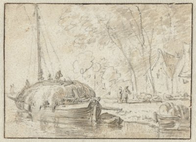 Bir kıyıda saman mavna by Herman Saftleven