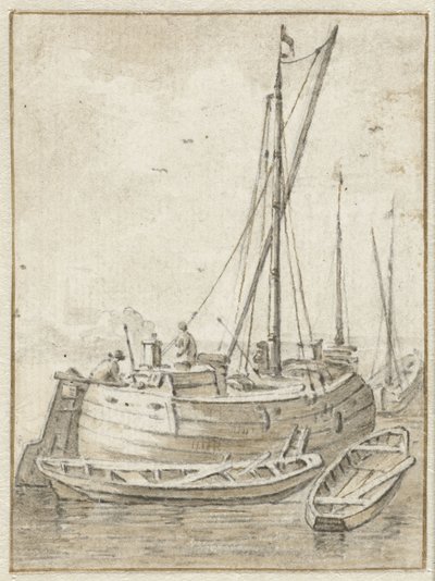 İki kürekli tekne ile mavna by Herman Saftleven