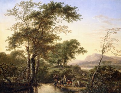Bir Havuz Kenarında Yolcularla Geniş Bir İtalyan Nehir Manzarası, 1646 by Herman the Younger Saftleven