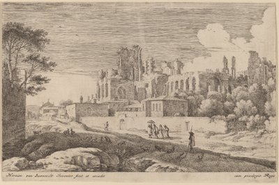 Harabelerle Manzara ve Şemsiyeli Bir Kadın by Herman van Swanevelt