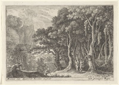 Satyr meyve toplar Satirli manzaralar (dizi başlığı) by Herman van Swanevelt