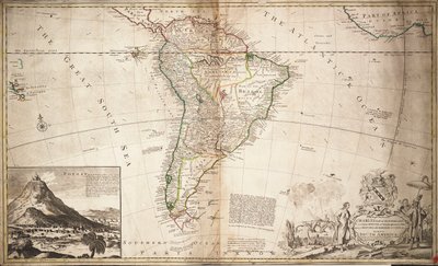 Güney Amerika Haritası, 1715 civarı (renkli gravür) by Hermann Moll