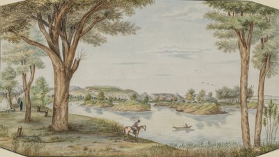 Ft yakınlarındaki Yellowstone Nehri. Keogh, Montana, yak. 1877-1881. by Hermann Stieffel
