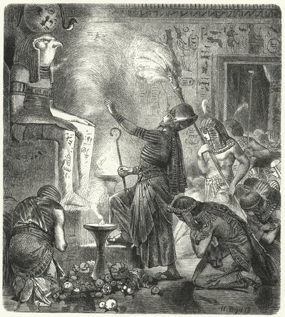 Bir tapınakta genç bir Mısır firavunu by Hermann Vogel