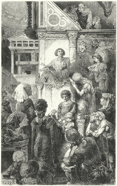 Giovanni Boccaccio, Floransa halkına Dantes İlahi Komedyasını okuyor, 14. Yüzyıl by Hermann Vogel