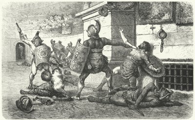 Antik Roma'da arenada savaşan gladyatörler by Hermann Vogel