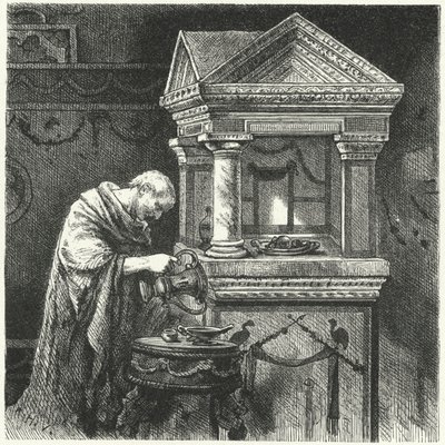 Antik Roma'da bir tapınakta adak sunmak by Hermann Vogel