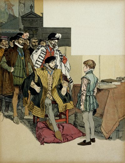 Fransa Kralı II. Henri (1519-1559), beyleriyle çevrili bir çocuk olarak IV. Henry