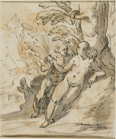 Adem ve Havva Ağacın Altında (rekto); Anlaşmazlık İçinde İki Adam (verso) by Hermann Weyer