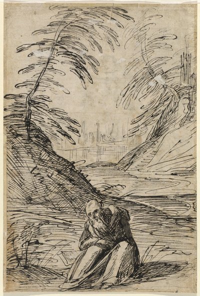 Bir Münzevi ile Çöl Manzarası (verso) by Hermann Weyer