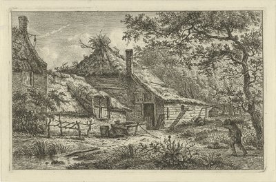 Yakacak odun olan adamla çiftlik avlusu by Hermanus Fock