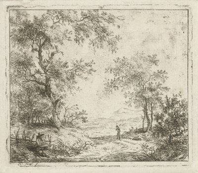 Teknik ressam ve uzun yürüyüşe çıkan kimse ile manzara Altı manzara (dizi başlığı) by Hermanus Fock