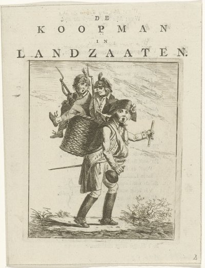 Askerlerle şarkı sayfası ve çizgi film Willem V üzerinde çizgi film Landzaaten