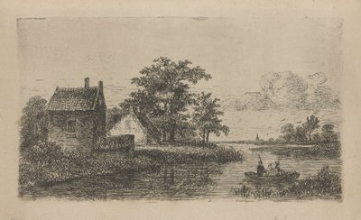 Bir teknede üç adam by Hermanus Jan Hendrik van Rijkelijkhuysen