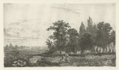 Ormanın kenarında bir dere kenarında kadın ve erkek by Hermanus Jan Hendrik van Rijkelijkhuysen