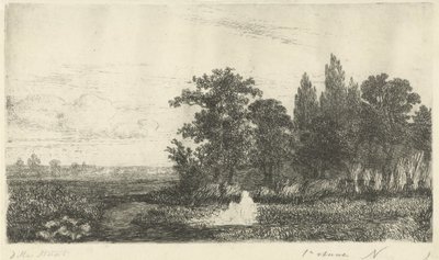 Ormanın kenarında bir dere kenarında kadın ve erkek by Hermanus Jan Hendrik van Rijkelijkhuysen