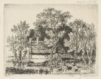 Bir mavna ve ördekler ile nehir manzarası by Hermanus Jan Hendrik van Rijkelijkhuysen
