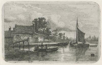 Sahilde yelkenli gemi by Hermanus Jan Hendrik van Rijkelijkhuysen