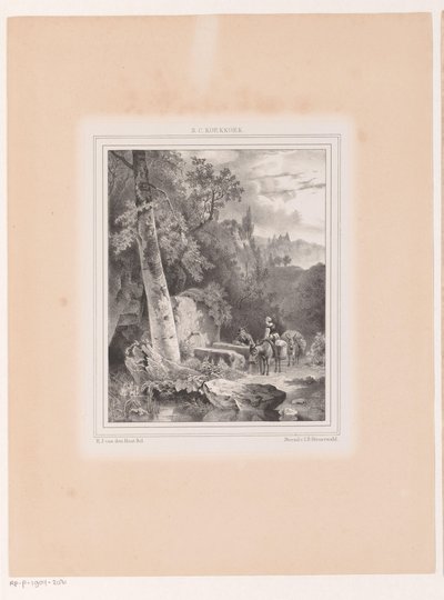 Bir kuyuda bir erkek, kadın ve iki eşek ile manzara by Hermanus Johannes van den Hout